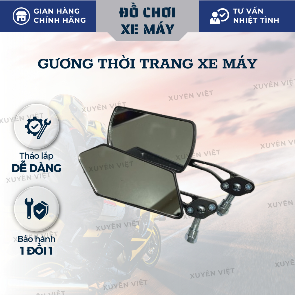 Gương chiếu hậu xe máy kính xe máy thiết kế Hình Vuông,hình 5 cạnh - Xuyên Việt