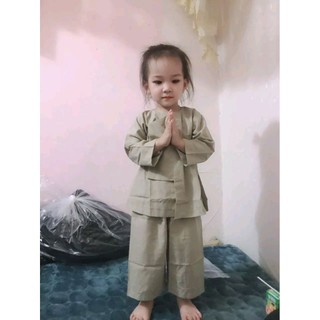 Đồ lam đi chùa bé trai bé gái vạt hò bé. hò nút bóp tay dài cổ tròn 4-40kg