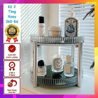 Kệ Trang Điểm Xoay 360 Độ Đựng Mỹ Phẩm, Nước Hoa, Gia Vị Đa Năng 2 Tầng - Trong Suốt