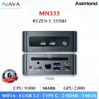 Mini PC AMD Ryzen 5 3550H Vỏ Kim Loại AskHand MN355 2x DDR4 2x M.2 máy tính nhỏ gọn, hiệu năng tốt