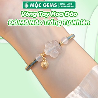 Vòng Tay Đá Mã Não Trắng Charm Hoa Anh Đào Mộc Gems Giúp Thu Hút May Mắn Tài Lộc