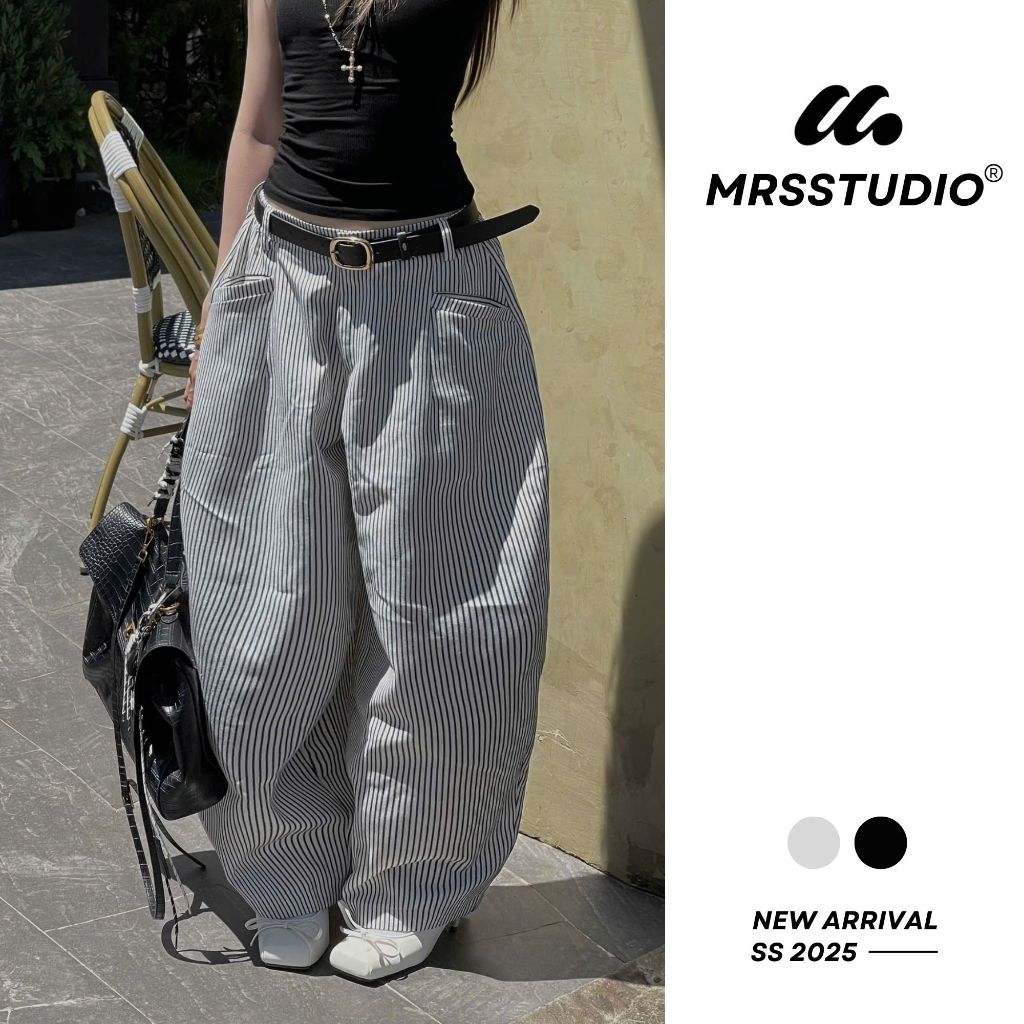 Quần ống rộng nữ dáng thụng MRS Wide Leg chất kaki kẻ sọc MRQ169G