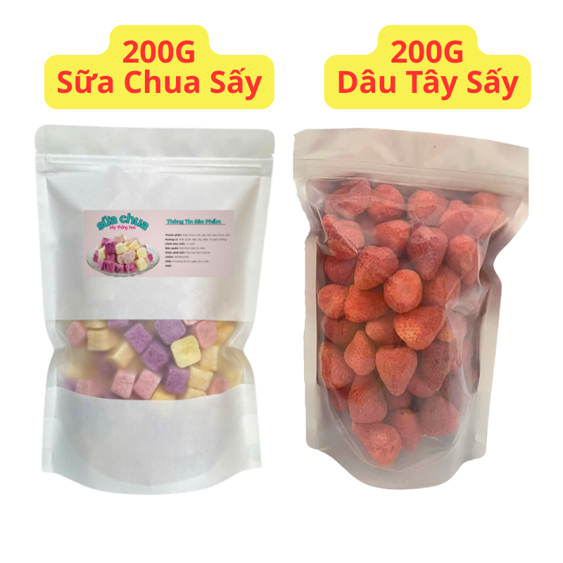 [HỎA TỐC]  200G Sữa Chua Sấy Giòn + 200G Dâu Sấy Giòn Date mới nhất