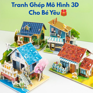 (Tặng bút chì) Tranh Ghép Mô Hình Nhà 3D ngôi nhà của bé bằng giấy xốp giúp bé phát triển tư duy, sáng tạo