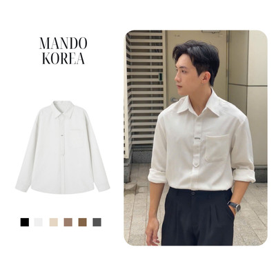 Áo Sơ Mi Metal-Shirt Giấu Cúc Tag Logo MANDO Kim Loại Màu Trắng Oversized MANDO KOREA - TSHT032