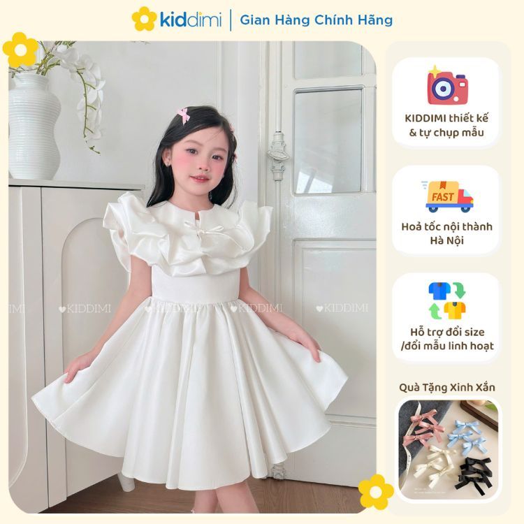 (Chính hãng KIDDIMI) Váy công chúa trắng tinh khôi (cổ bèo tháo rời) cho bé gái - GUMI DRESS