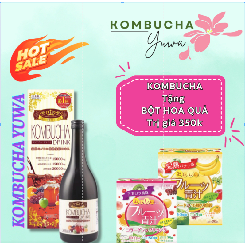 (TẶNG 3 MDC) Kombucha Yuwa Trà Lên Men Nhật Bản 720ml |Nước Uống Lên Men, Detox Cơ Thể,Chống Lão Hóa