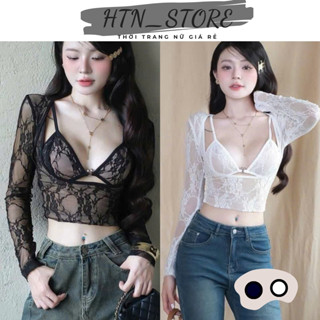 Áo ren Bra dài tay dáng ôm body phong cách sexy  HTN_Store, Áo kiểu nữ thiết kế cổ vuông có mút thời trang hè gợi cảm