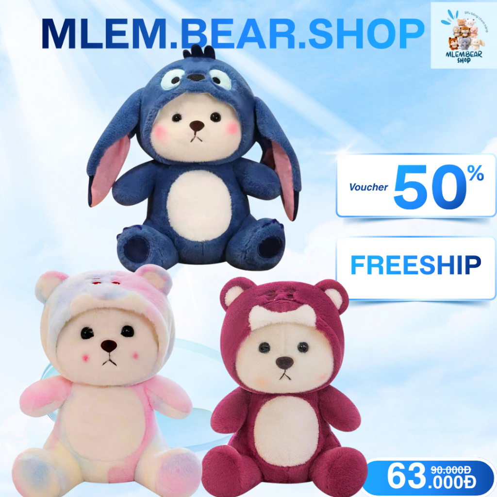 Gấu Bông Lena Cosplay Stitch Tai Dài, Lena Loang Galaxy, Lena Lotso – Gấu Lena…