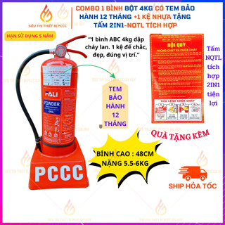 {có kiểm định}Combo 1 bình chữa cháy bột 4kg kèm kệ đựng - Tặng tấm 2IN1- Nội quy Tiêu lệnh tích hợp