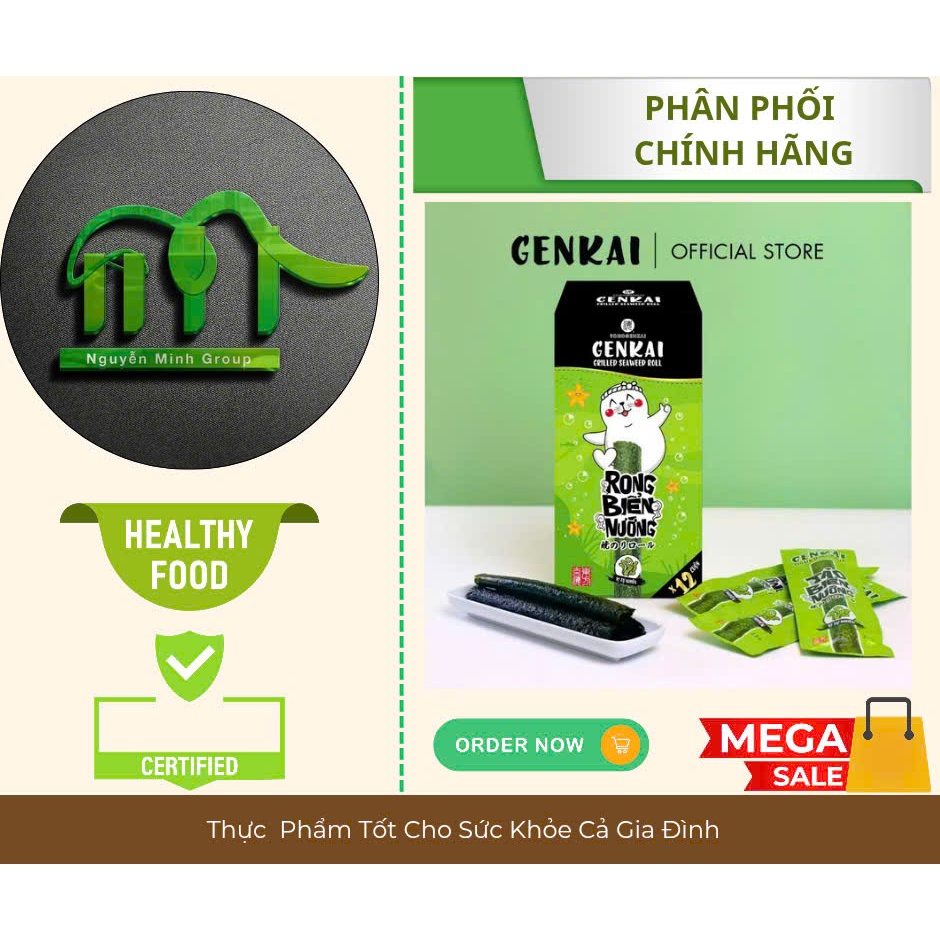 Rong Biển Nướng Vị Tự Nhiên Genkai Hộp 36g ( 3 gr × 12 cuộn)