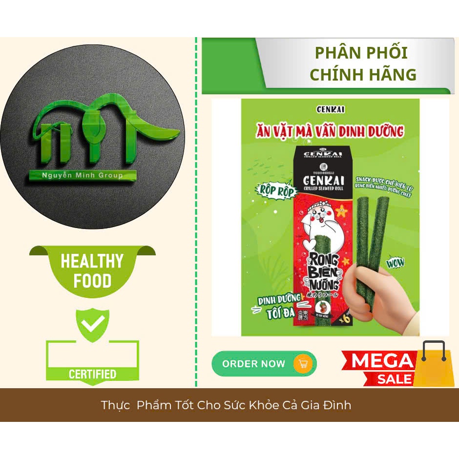 COMBO 5 HỘP - Rong Biển Nướng Vị Cay Nóng GenKai 18g ( 3gr × 6 cuộn)