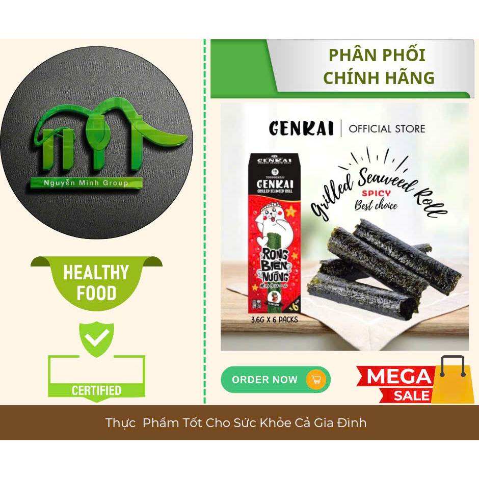 Rong Biển Nướng Vị Cay Nóng GenKai  18g (3gr x 6 Cuộn)