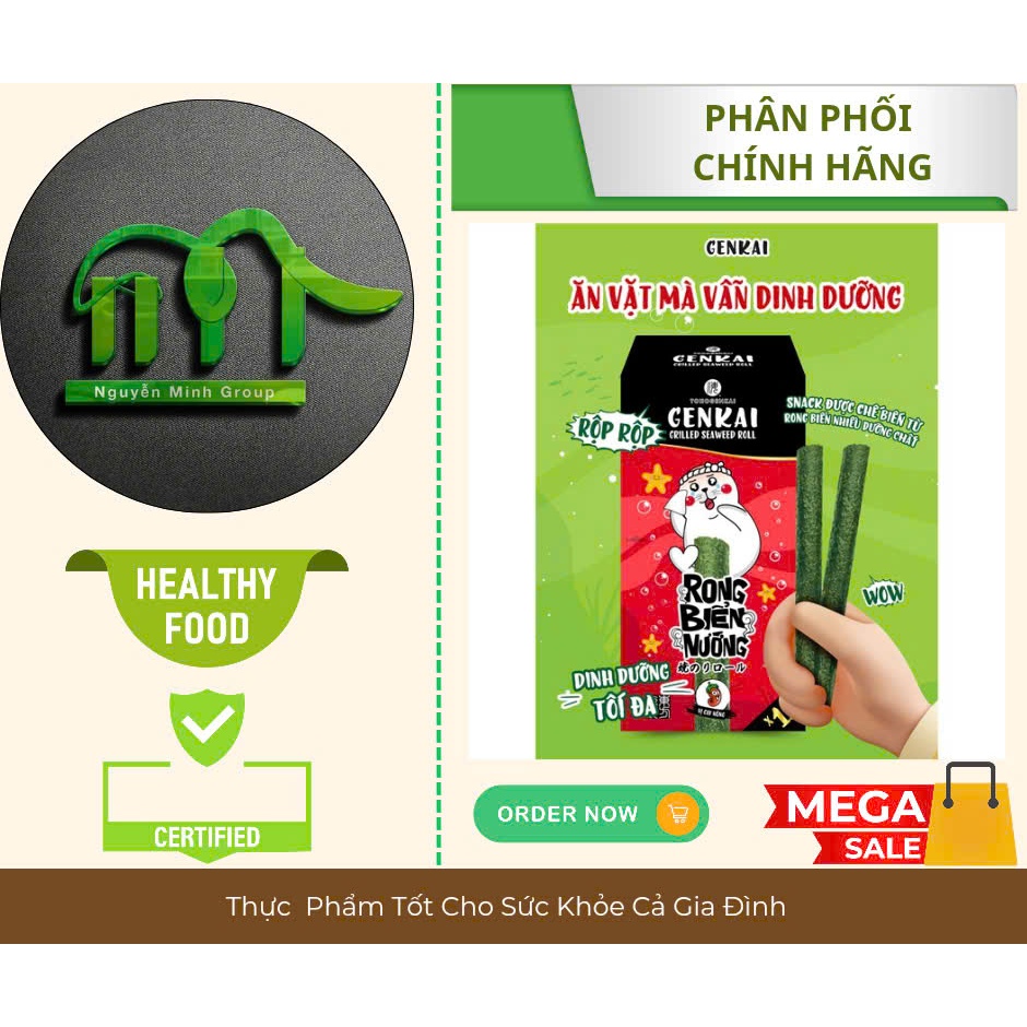 Rong Biển Nướng Vị Cay Nóng Genkai Hộp 36g (3gr × 12 cuộn)
