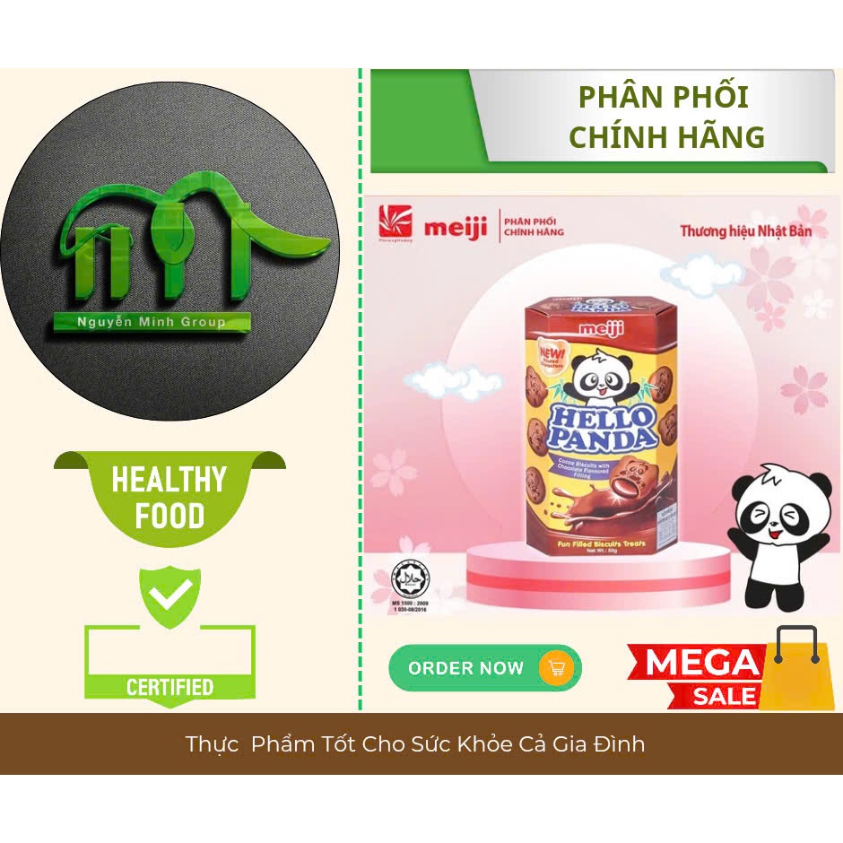 MEIJI - Bánh Gấu Hello Panda Vị Double Socola 43g