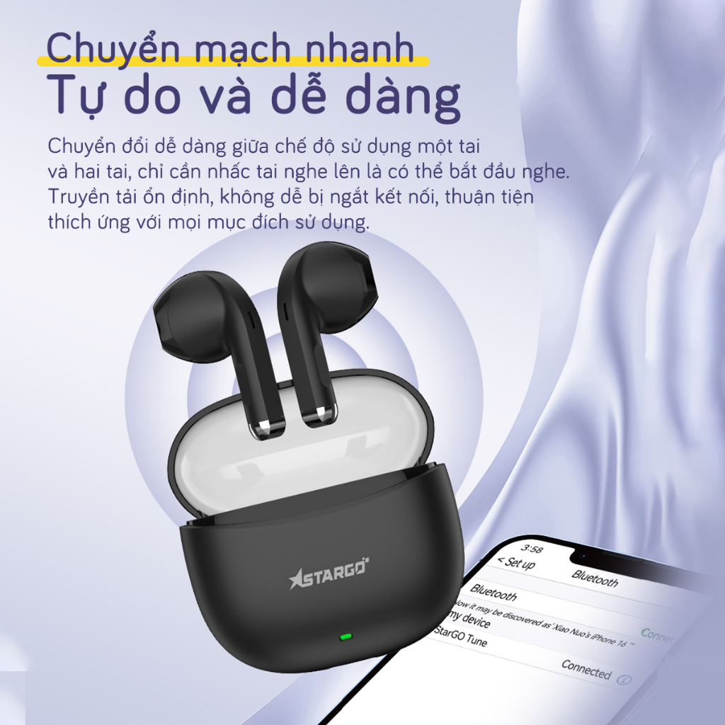 Tai nghe True Wireless StarGO Tune Bluetooth 5.4 màn loa Dynamic Driver 13mm phát nhạc Lossless | BigBuy360 - bigbuy360.vn