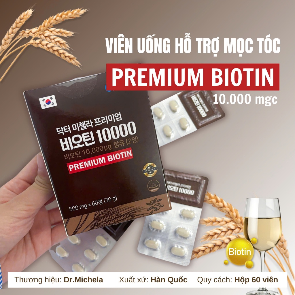 VIÊN UỐNG HỖ TRỢ MỌC TÓC PREMIUM BIOTIN 10000 mcg Nhập khẩu Hàn Quốc