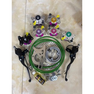 [Tặng dầu] Combo phanh đĩa sau heo CNC 2 piston cá mập kèm tay phanh bình dầu liền gắn mọi dòng xe