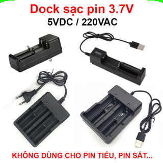 Dock sạc, bộ sạc pin 3.7V 18650, 14500, 16340 dùng cổng USB hoặc nguồn 220V