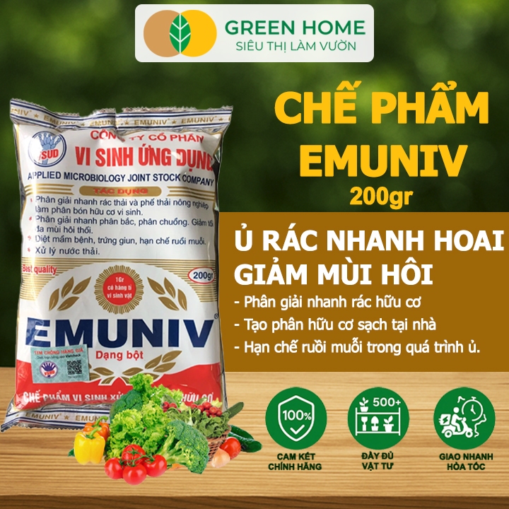 Chế Phẩm Vi Sinh EM GreenHome, Emuniv, Gói 200gr, Dùng Ủ Phân Bón Hữu Cơ, Xử Lý Rác, Phân Huỷ Nhanh