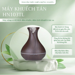 Máy khuếch tán tinh dầu, máy xông HN103TL siêu âm bình hoa vỏ giả gỗ có REMOTE điều khiển