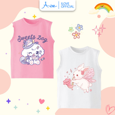 [HÀNG MỚI VỀ]Áo BA LỖ hình ĐỘNG VẬT dễ thương, áo ba lỗ ILOVE chất COTTON mềm mịn, thoáng mát dành cho bé gái 10-32kg