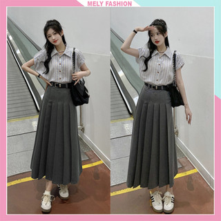  Chân váy xếp ly midi dáng dài 85cm Mely Fashion cạp cao chiết eo che giấu bụng tôn dáng dễ mặc dễ phối đồ bigsize CV76 