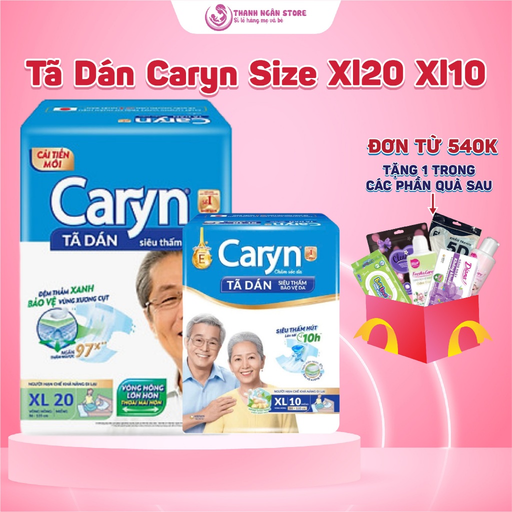 Tã Dán Caryn Siêu Thấm Size XL20 XL10 - Bỉm Tã Người Già - Tã Dán Cho Người Hạn Chế Khảu Năng Đi Lại