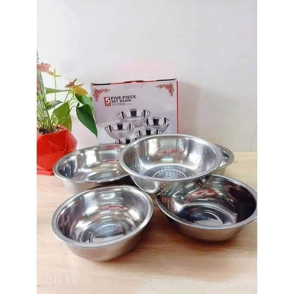 SET 5 MÓN RỔ VÀ THAU INOX CAO CẤP inox