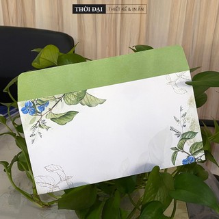 10 Bao thư ngang in Hoa lá xanh (12 x 22 cm)
