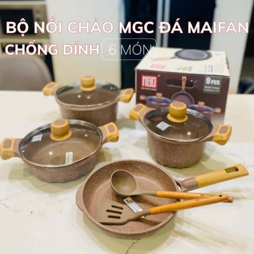 Bộ nồi chảo chống dính đá maifan MGC cao cấp - 6 món - đáy từ - dùng cho mọi loại bếp