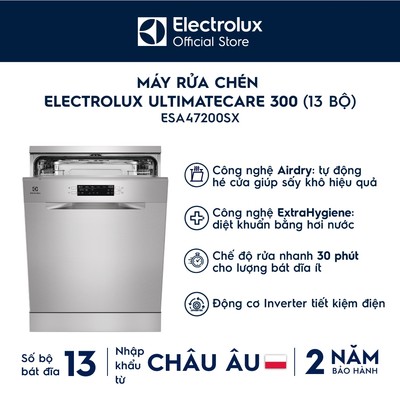 Free giao lắp - Máy rửa chén độc lập Electrolux 60 cm UltimateCare 300 cho 13 bộ chén đĩa ESA47200SX