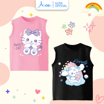 [HÀNG MỚI VỀ]Áo BA LỖ MÈO CÚN đáng iu, áo thun ba lỗ ILOVE chất COTTON mềm mịn, thoáng mát dành cho bé gái 10-32kg