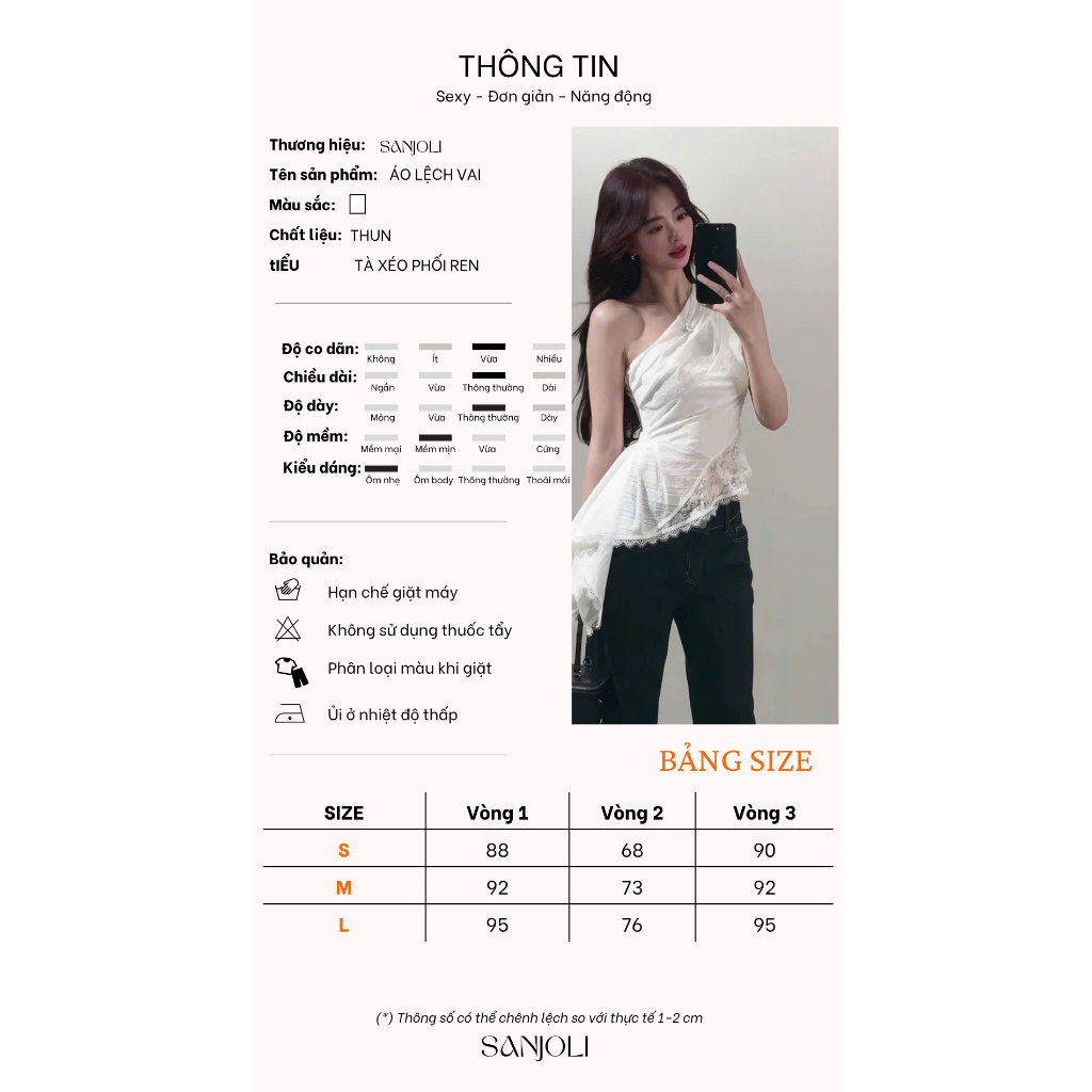 Áo Lệch Vai Tà Xéo SANJOLI Áo Lệch Vai Phối Ren Tà Xéo AO005 | BigBuy360 - bigbuy360.vn