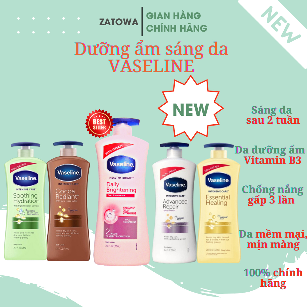 Sữa Dưỡng Thể Vaseline 725ml Dưỡng Trắng Sáng Da Nâng Tone Body Lotion Tone Up Chất Kem Hồng Nhạt Không Bết Dính