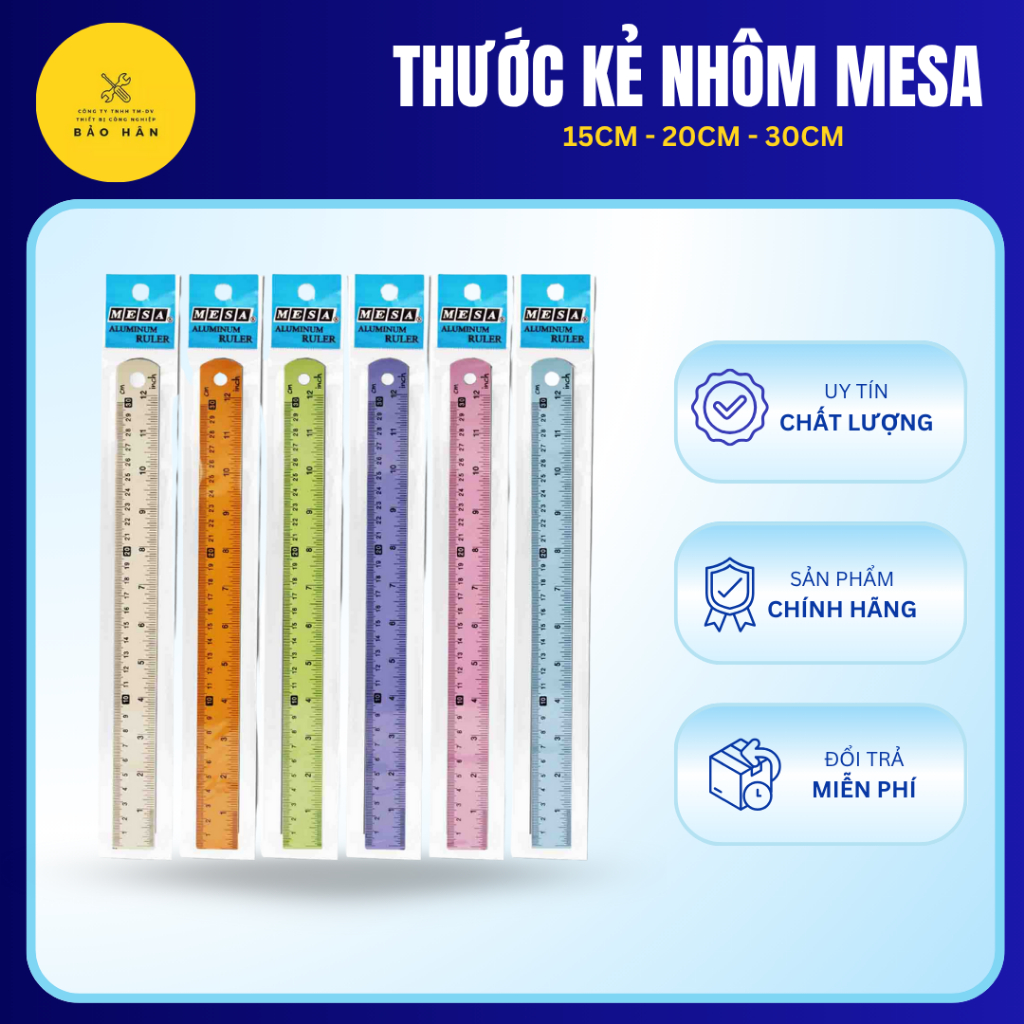 Thước kẻ nhôm MESA 15cm - 20cm - 30cm Thái Lan (Màu Ngẫu Nhiên), thước học sinh, văn phòng cao cấp