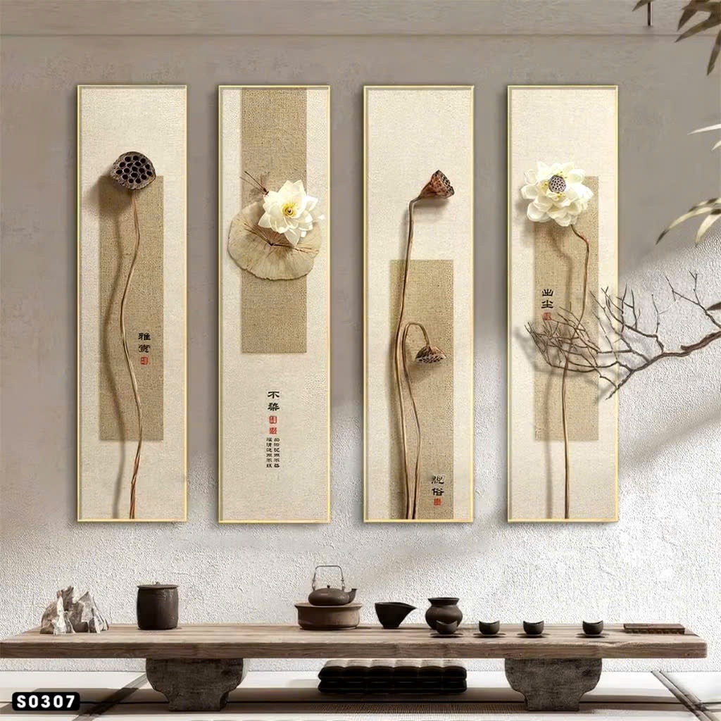 Tranh Hoa Sen Tranh Canvas Mẫu Đứng Treo Tường Hiện Đại Decor Phòng Khách, Thiền(Đầy Đủ Kích Thước)