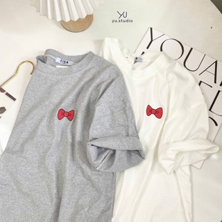 Áo thun nữ YUSTUDIO chất cotton khô 3158, áo form rộng tay lỡ mẫu Nơ Đỏ