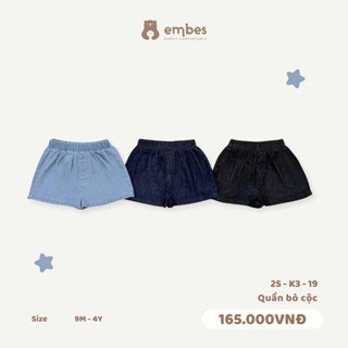 Quần Short Jean Cho Bé Embes, Quần Cộc Cho Bé Trai Bé Gái Chất Jean Mềm, Thoáng Mát Size Từ 8-18Kg