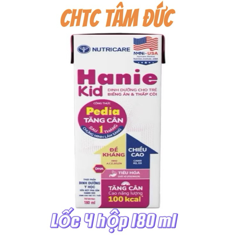 Lốc Sữa Pha Sẵn Hanie Kid 180ml - Cho Trẻ Biếng Ăn và Suy Dinh Dưỡng