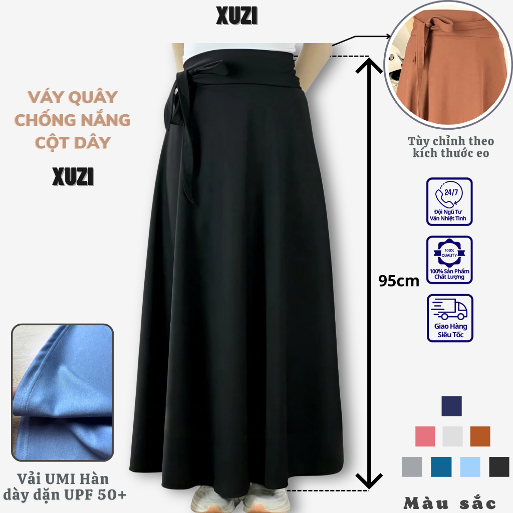 Váy chống nắng nữ umi quây chống nắng nữ dáng xòe có 2 dây buộc dày dặn cản tia UV co dãn 4 chiều nhà XUZI.