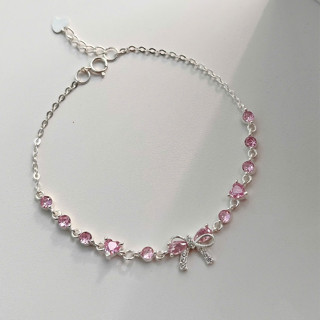  Vòng tay nữ lắc tay nữ bạc nơ dải đá hồng Cá jewelry LTB346 