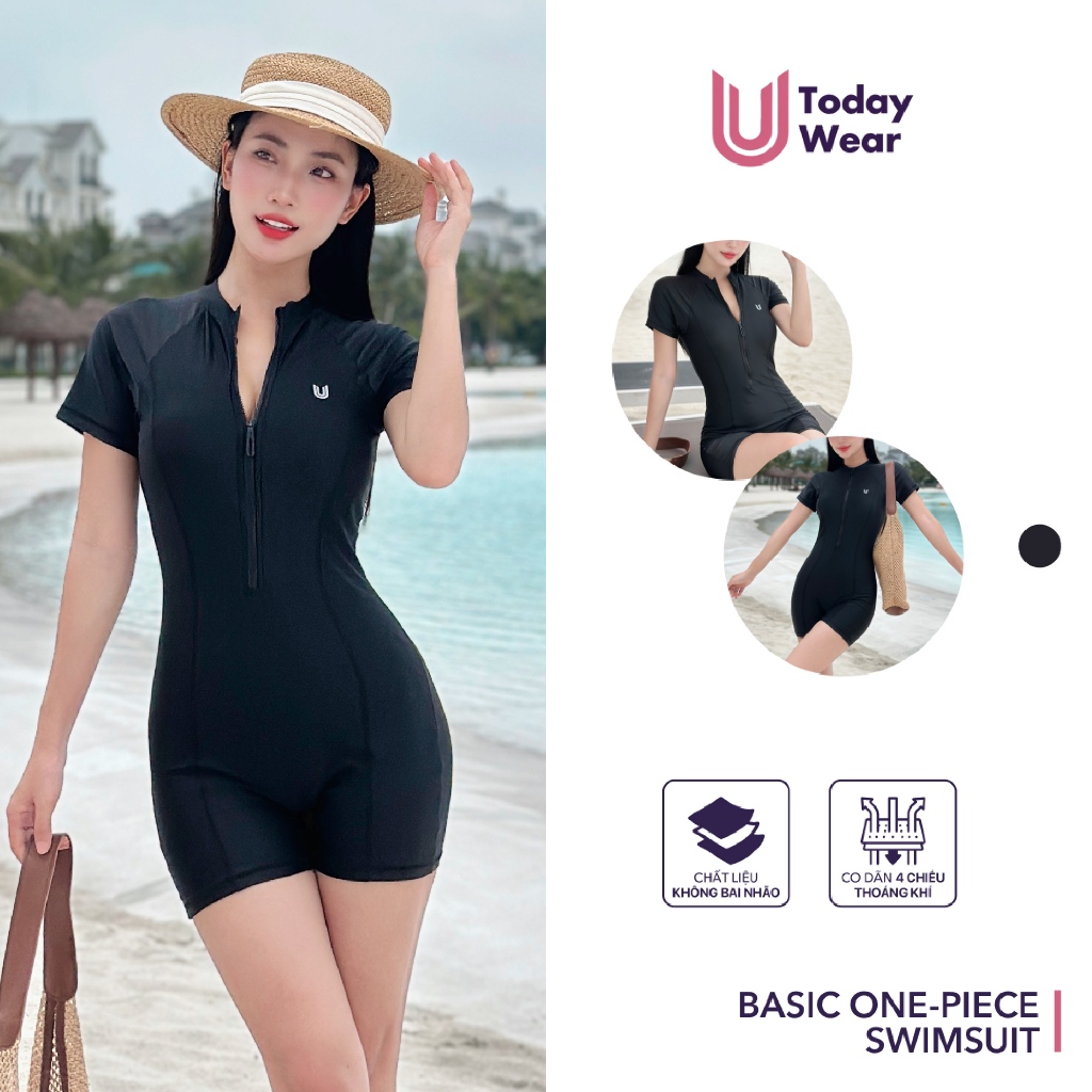 Đồ bơi nữ liền thân tay ngắn Basic One-Piece Swimsuit Today U Wear không thấm nước chống tia UV 50+ | BigBuy360 - bigbuy360.vn