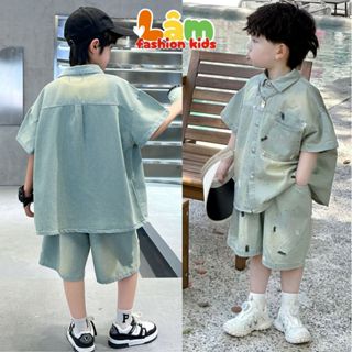  Set Jean Bé Trai Vẩy Sơn Cá Tính 14-45Kg Bộ Quần Đùi Áo Sơ Mi Cộc Tay Cho Bé Trai 2025 Lâm Kids SB1 