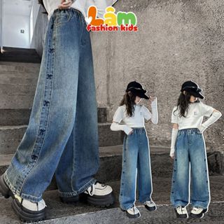 Quần Jean Ống Rộng Cho Bé Đính Nơ Sườn Xinh Xắn Quần Bò Ống Suông Bé Gái Lâm Kids QD9