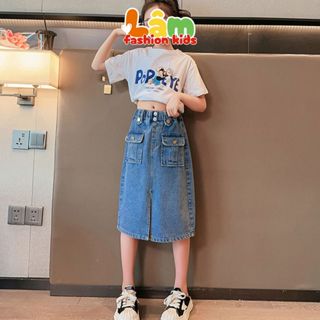 Chân Váy Jean Dài Bé Gái 2 Nắp Túi Có BigSize 14 - 42Kg Lâm Kids CV1