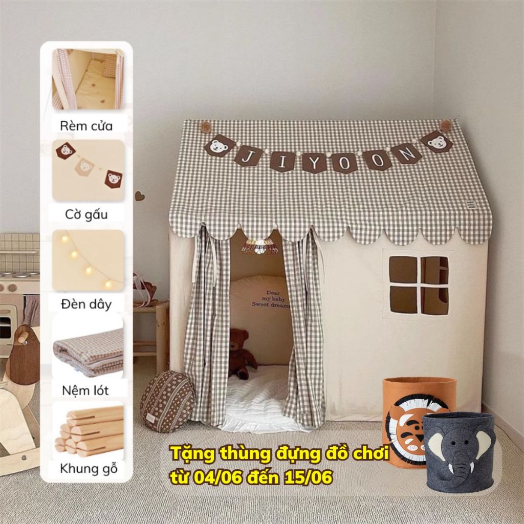  Lều cho bé lều vải kaki khung gỗ hàng cao cấp cho bé trai bé gái  kèm quà tặng  