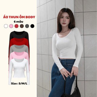Áo thun tay dài ôm body cổ U co giãn chất mịn TiQi Jeans  A-152