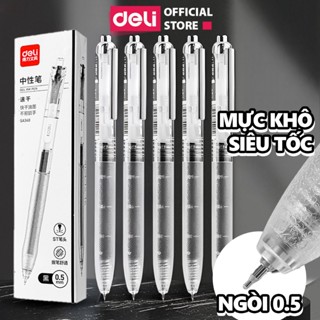   Pack 3 hot  Hộp 3 Bút Gel Đệm Tay Chống Ố Nhanh Khô Deli Ngòi ST 0.5mm Nét Mảnh Mực Đen Viết Trơn Tru 