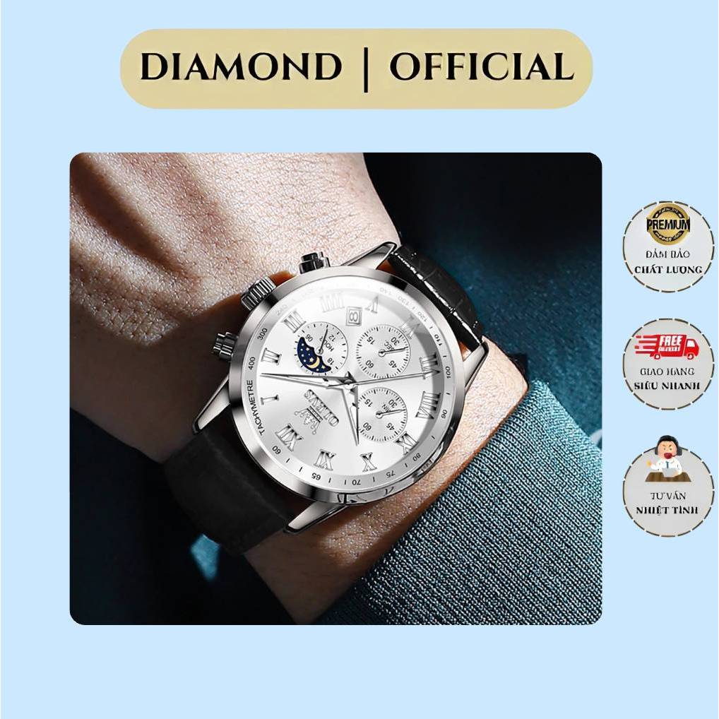 Đồng hồ nam OLEVS 5529 chính hãng dây da có lịch chống nước- Diamond Đồng Hồ Chính Hãng